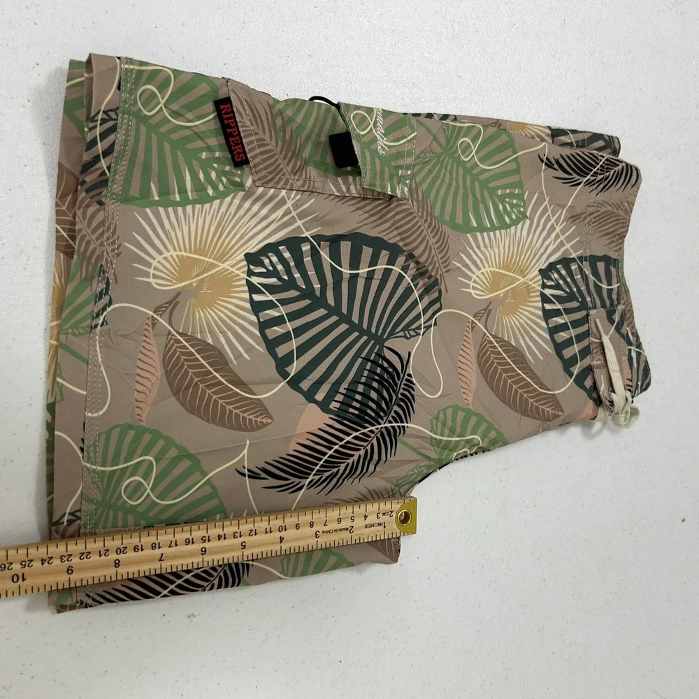 Maui Rippers Mens Size 8 Tropical Leaf Print Board Shorts Tan Green Surf Swim